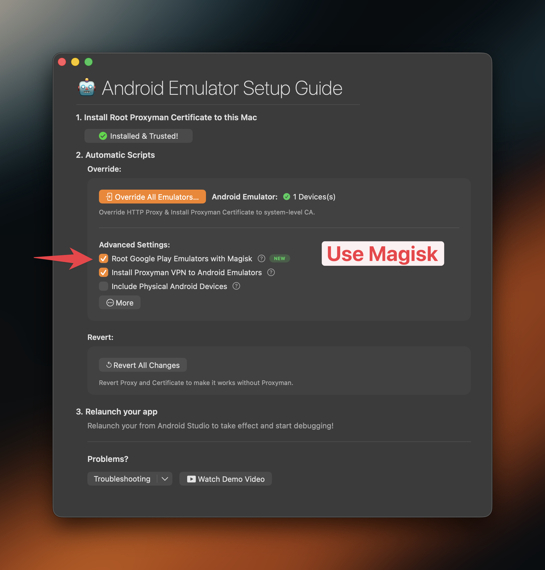 Enable Root Google Play Emulators with Magisk in the Proxyman Android Emulator Setup Guide
