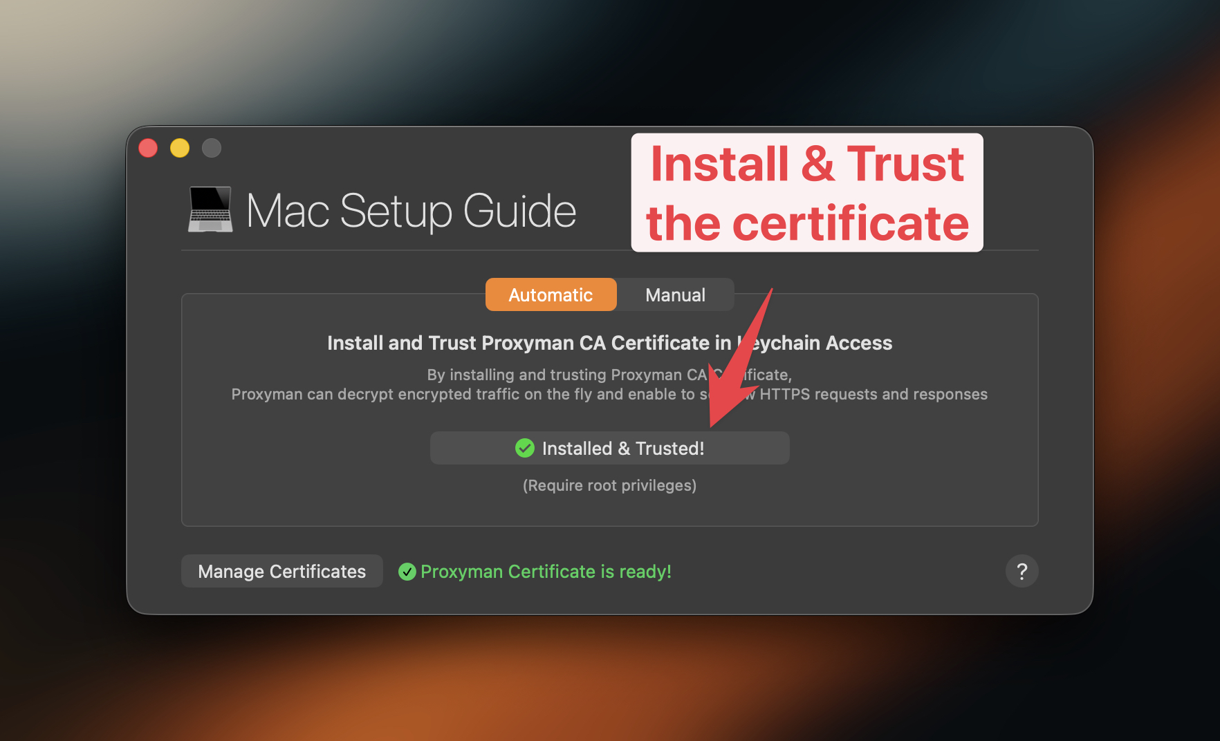 Install and trust the Proxyman certificate on macOS