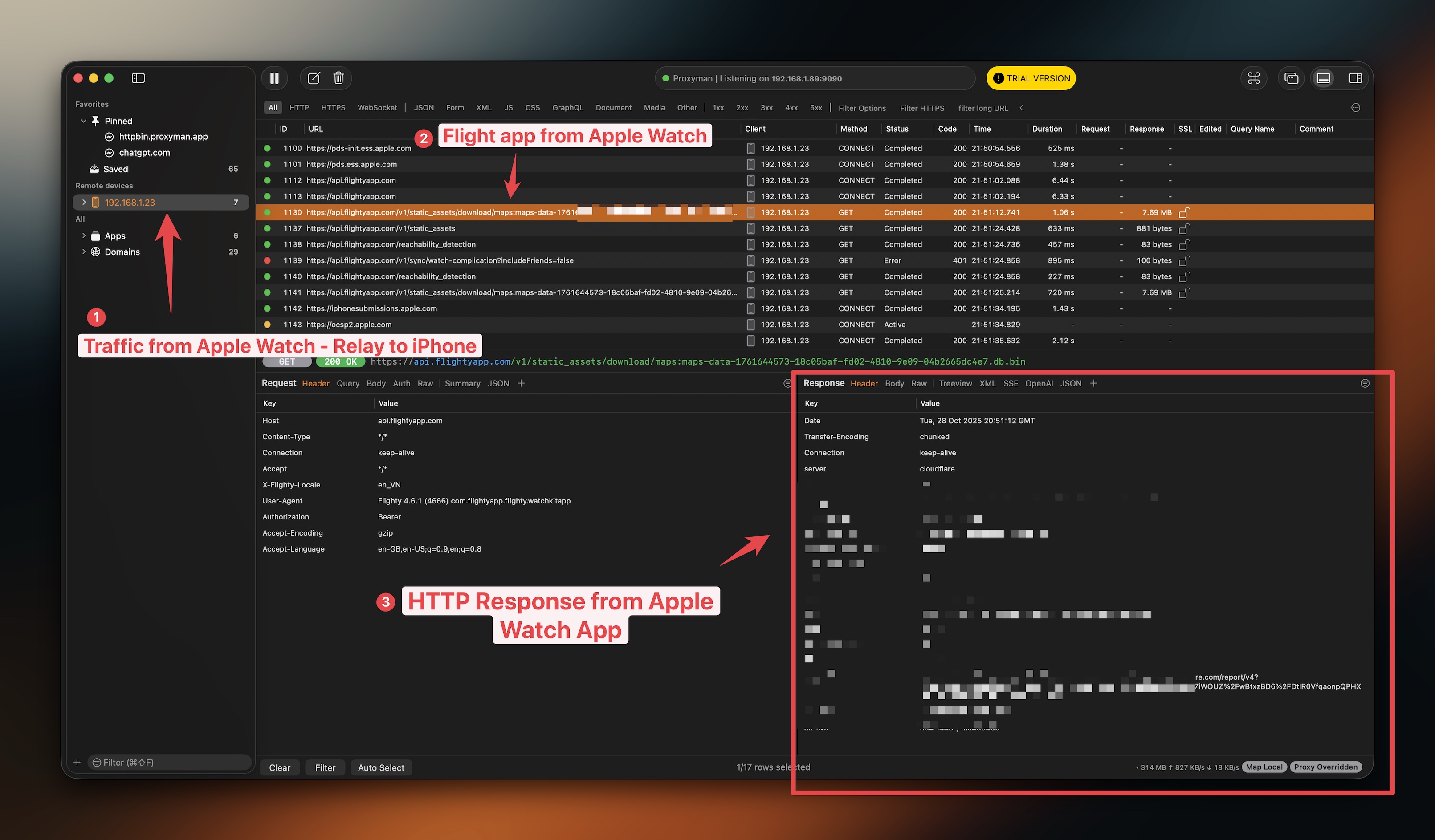 Capture HTTPS from Flighty App on Apple Watch