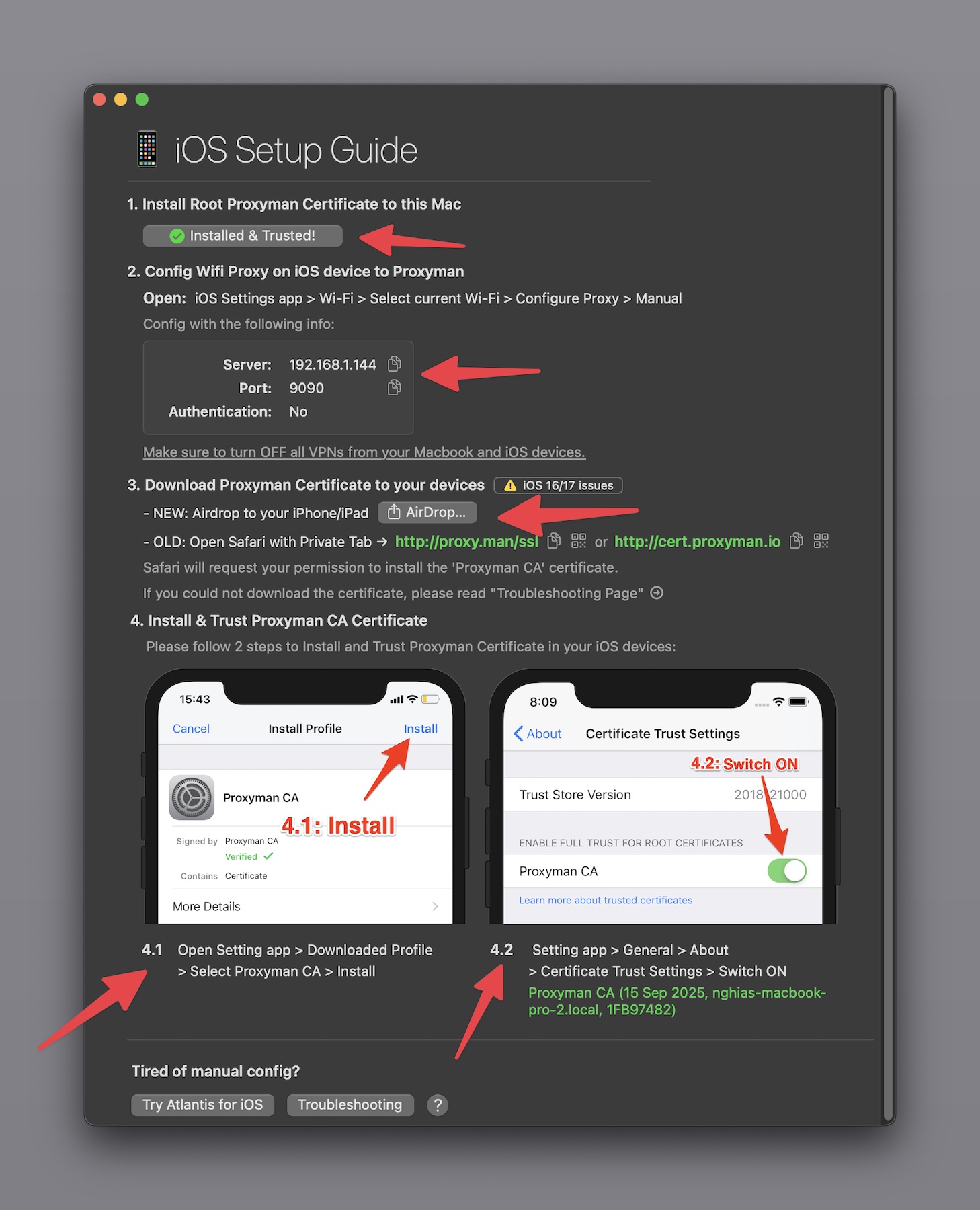 Install Proxyman certificate to your iOS Physical Devices