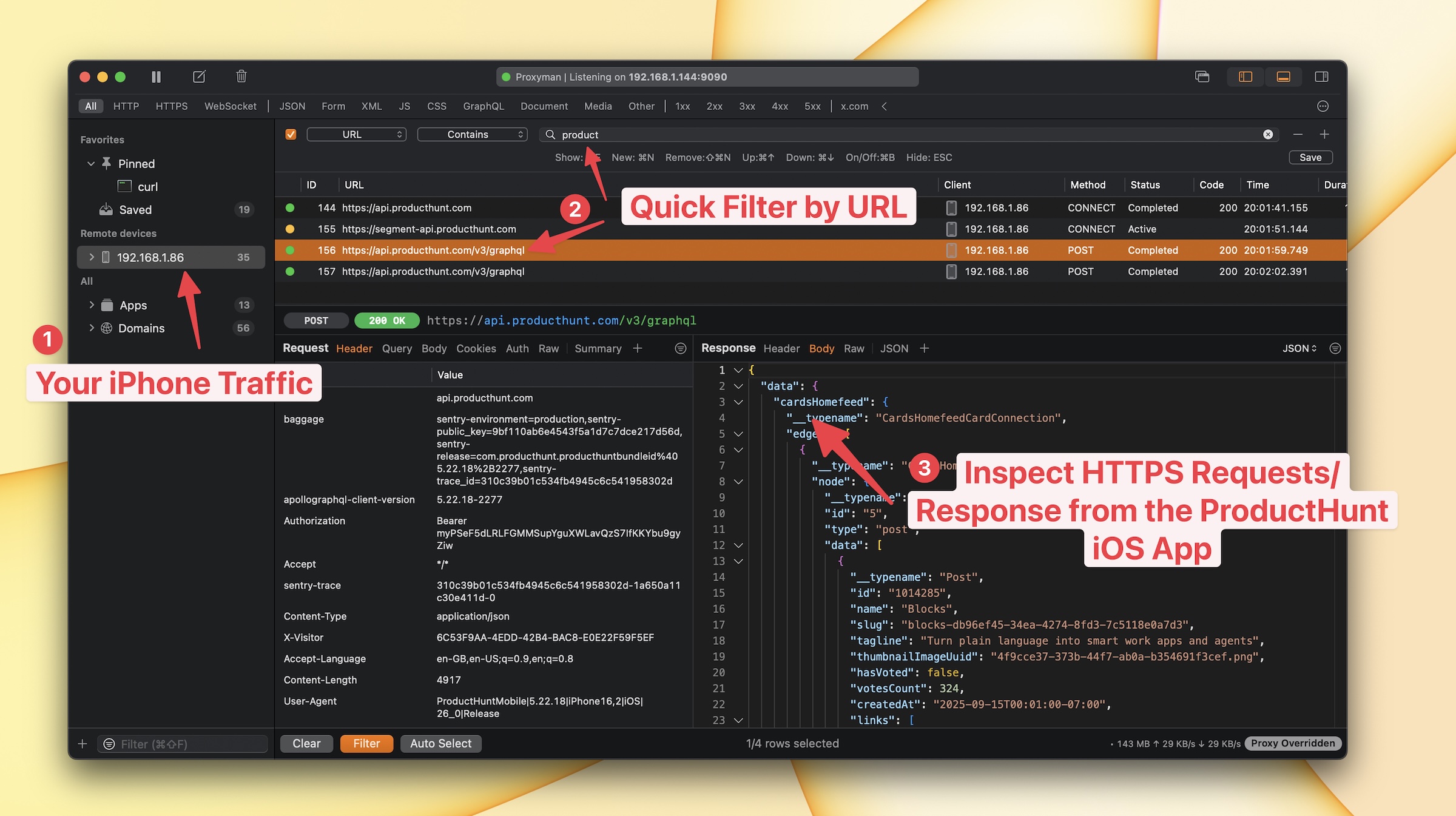 Capture HTTPS from Product Hunt app