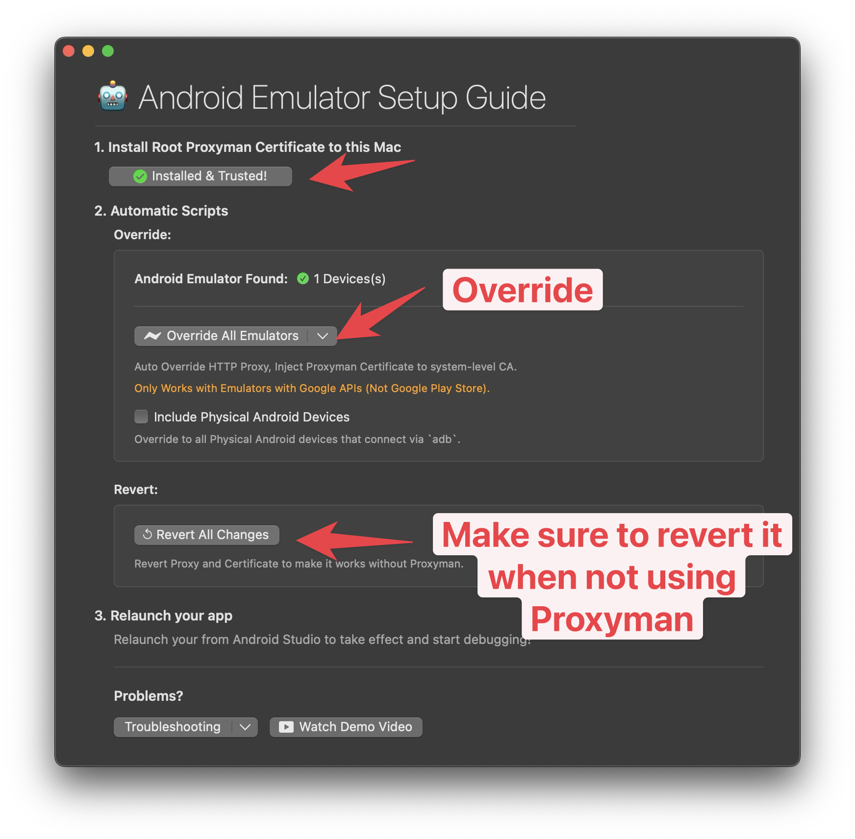 Install Proxyman certificate on the Android Emulator