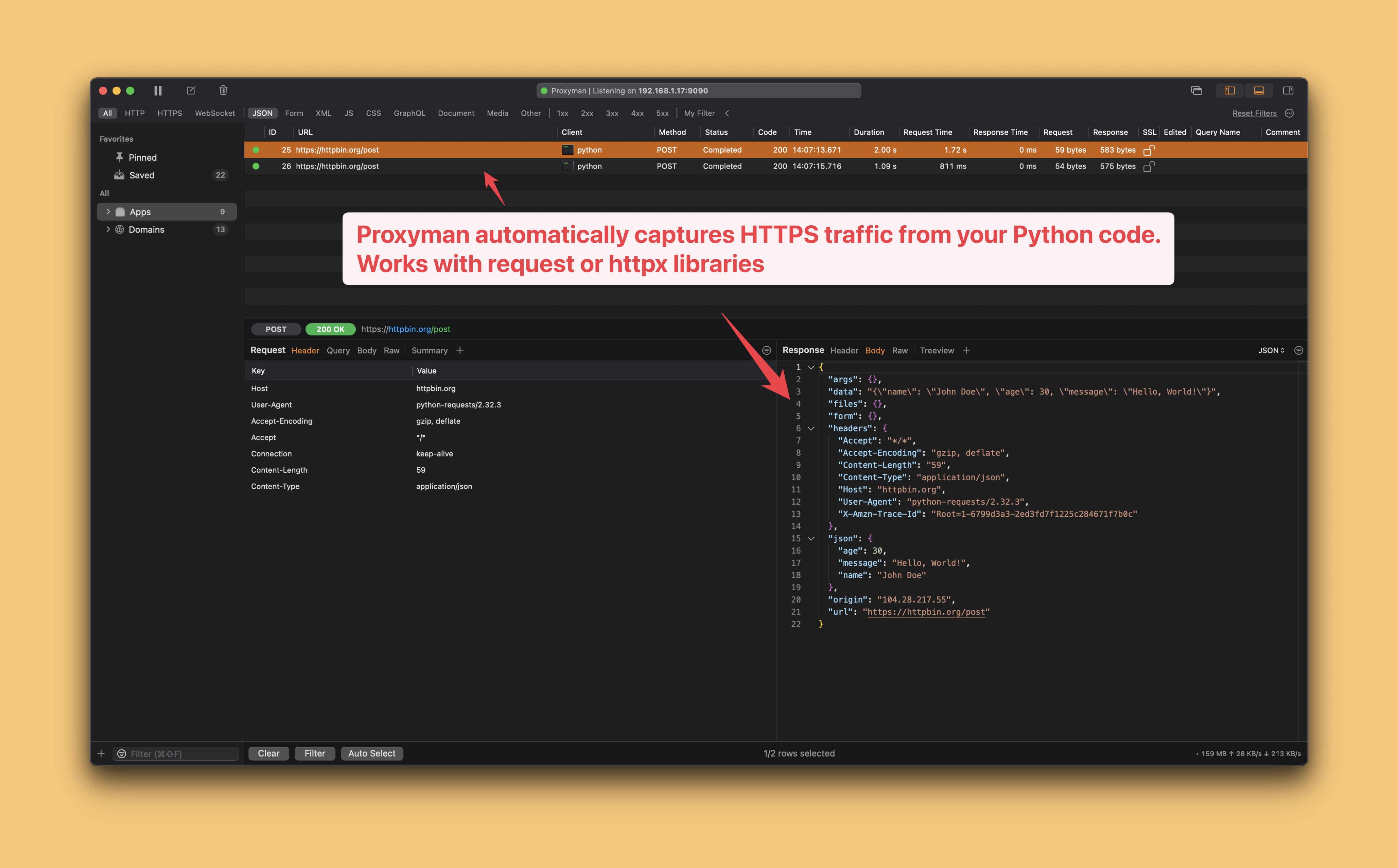 Proxyman Capture HTTPS Traffic from Python code