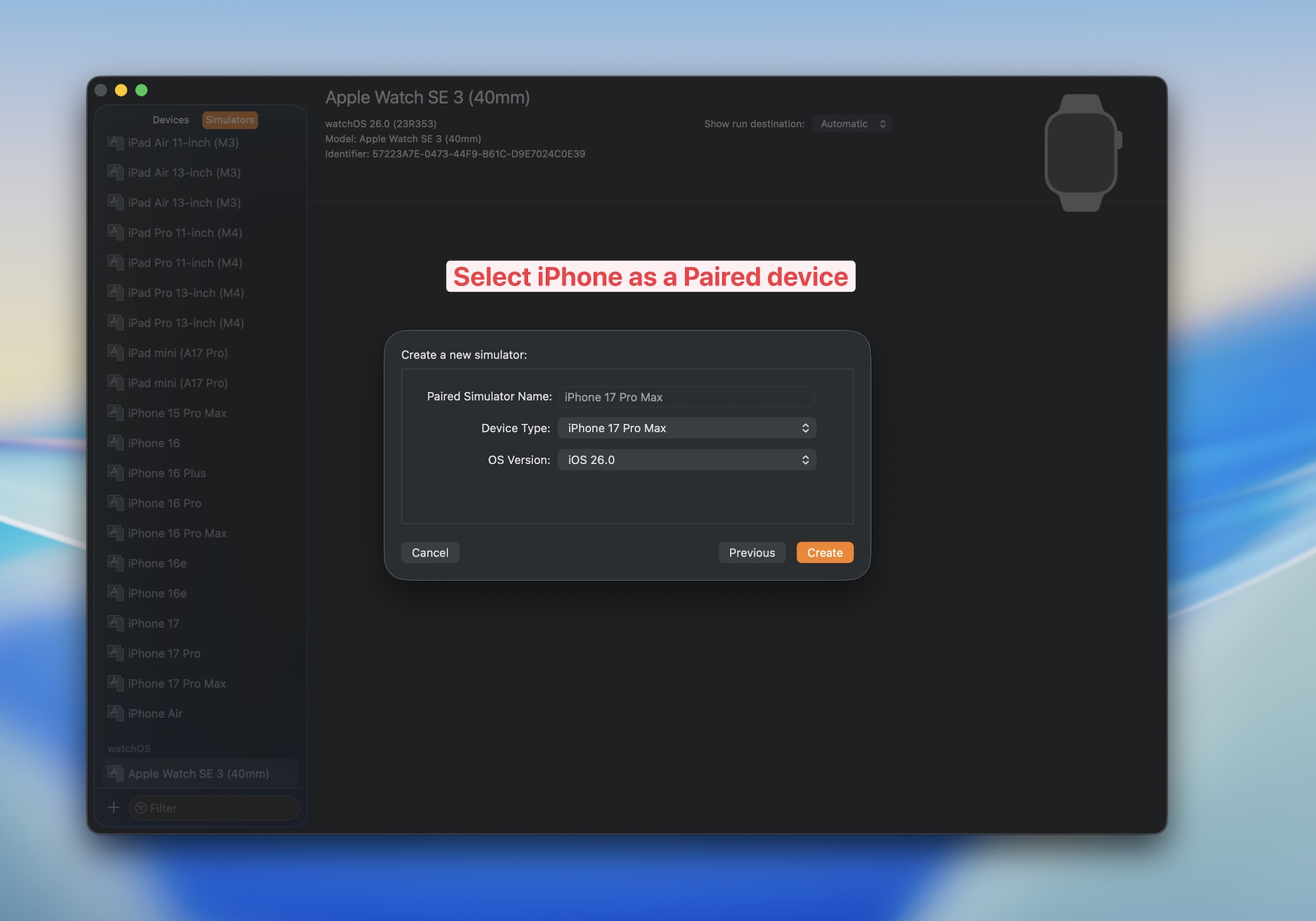 Create a paired iOS Simulator