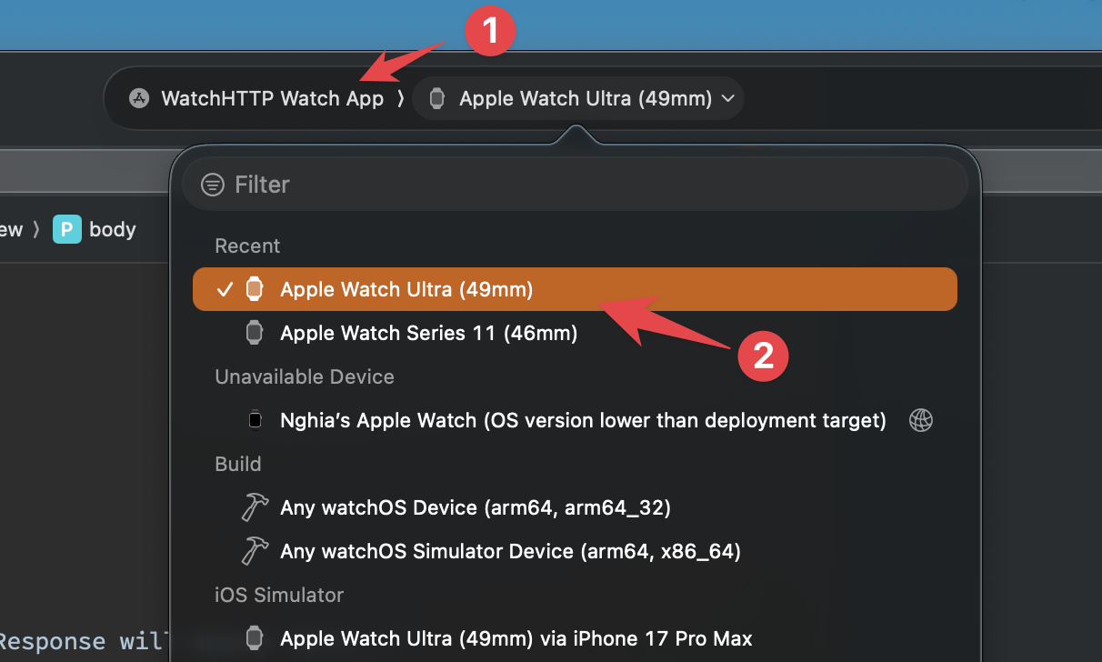 Select watch os target