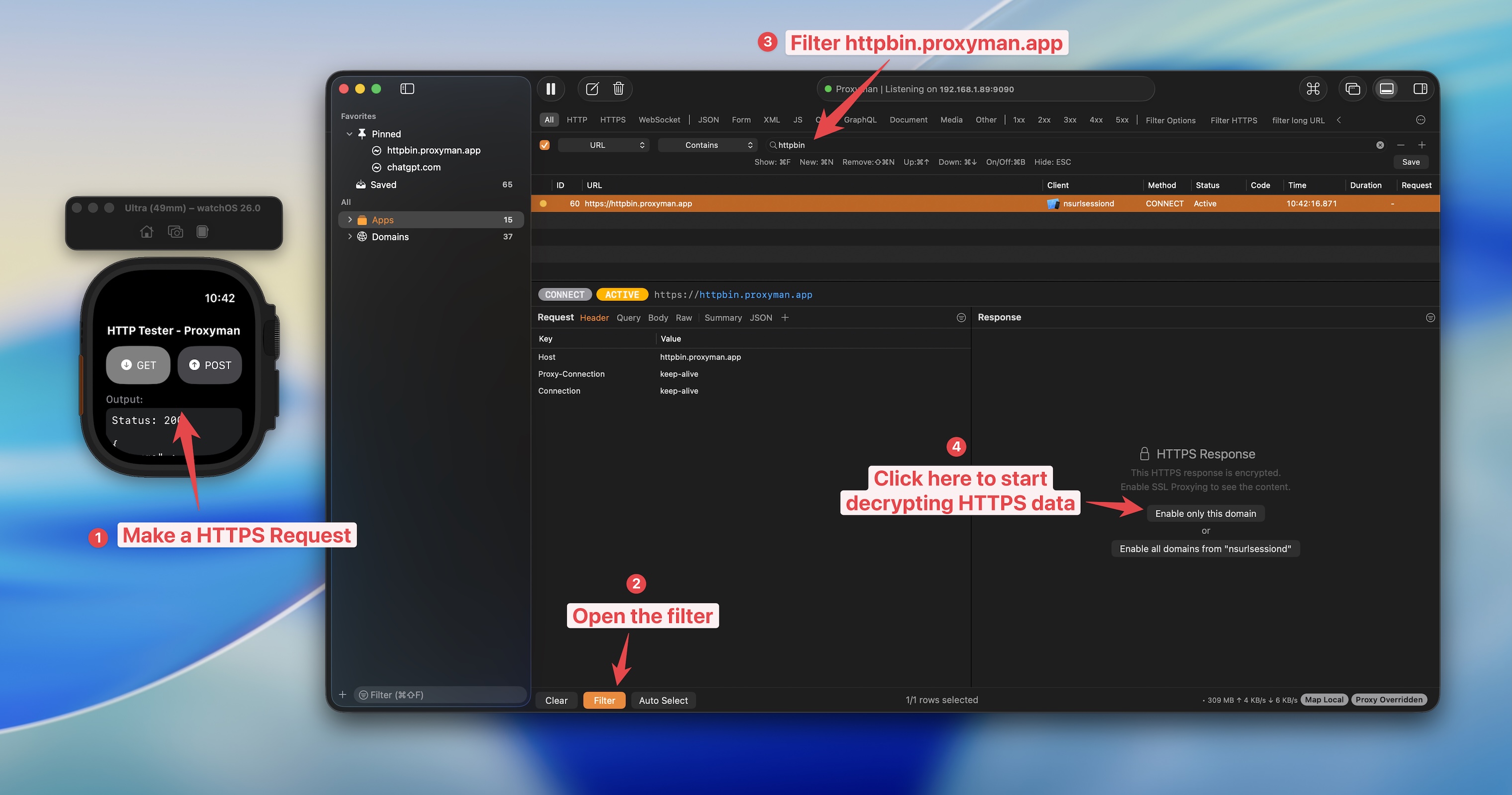 Capture traffic watchOS with Proxyman