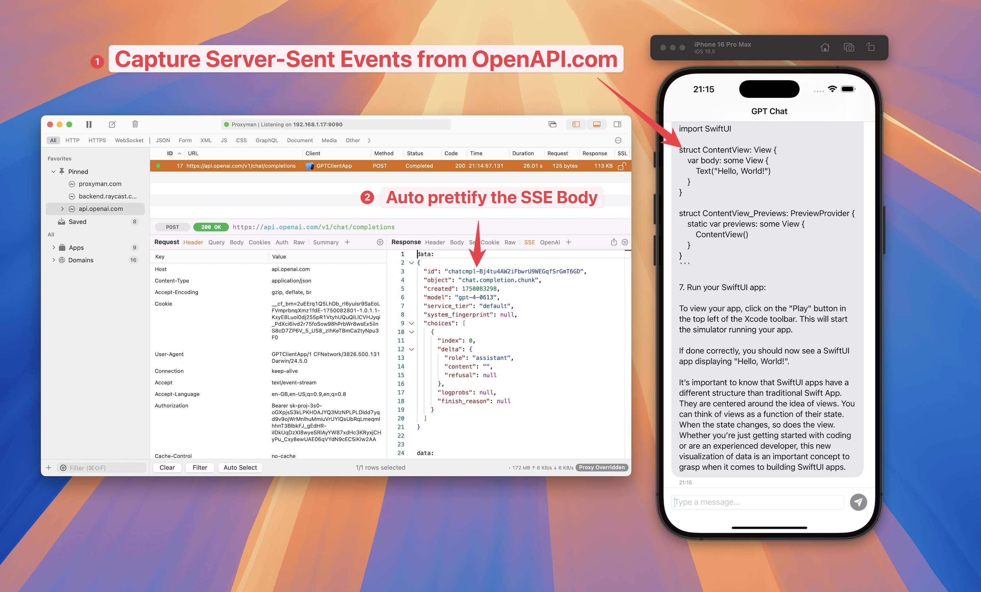 Capture Server-Sent Events from OpenAPI with Proxyman and prettify it