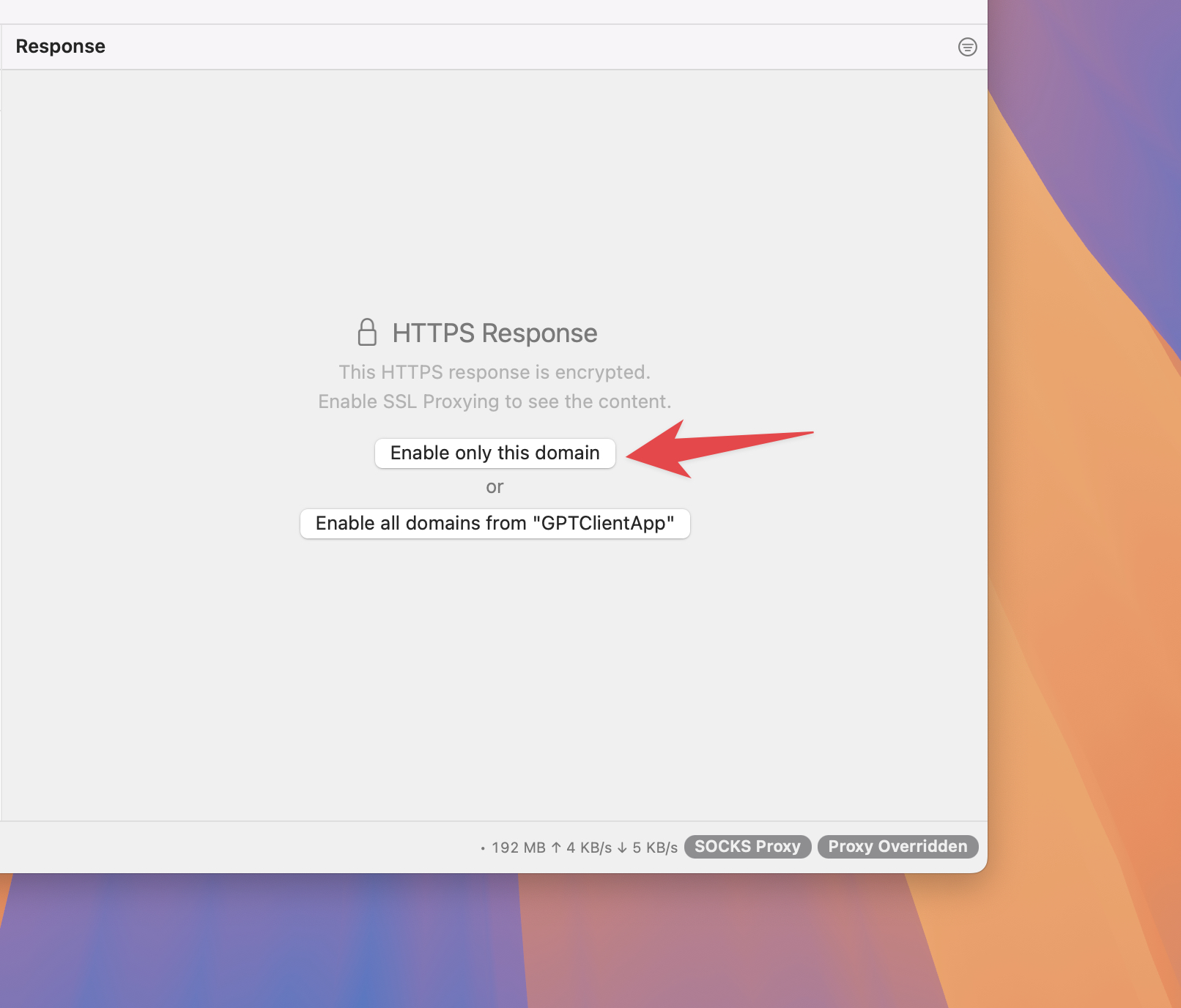 Enable only this domain in Proxyman