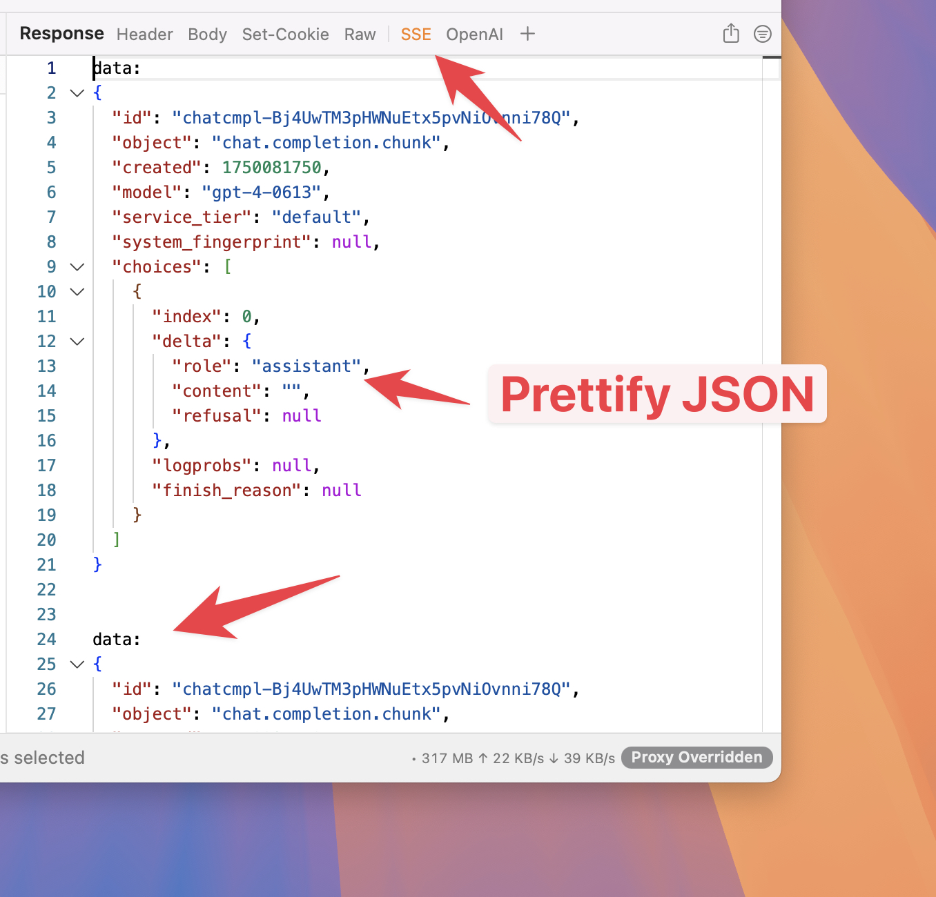 Prettify Server-Sent Events from OpenAPI with Proxyman