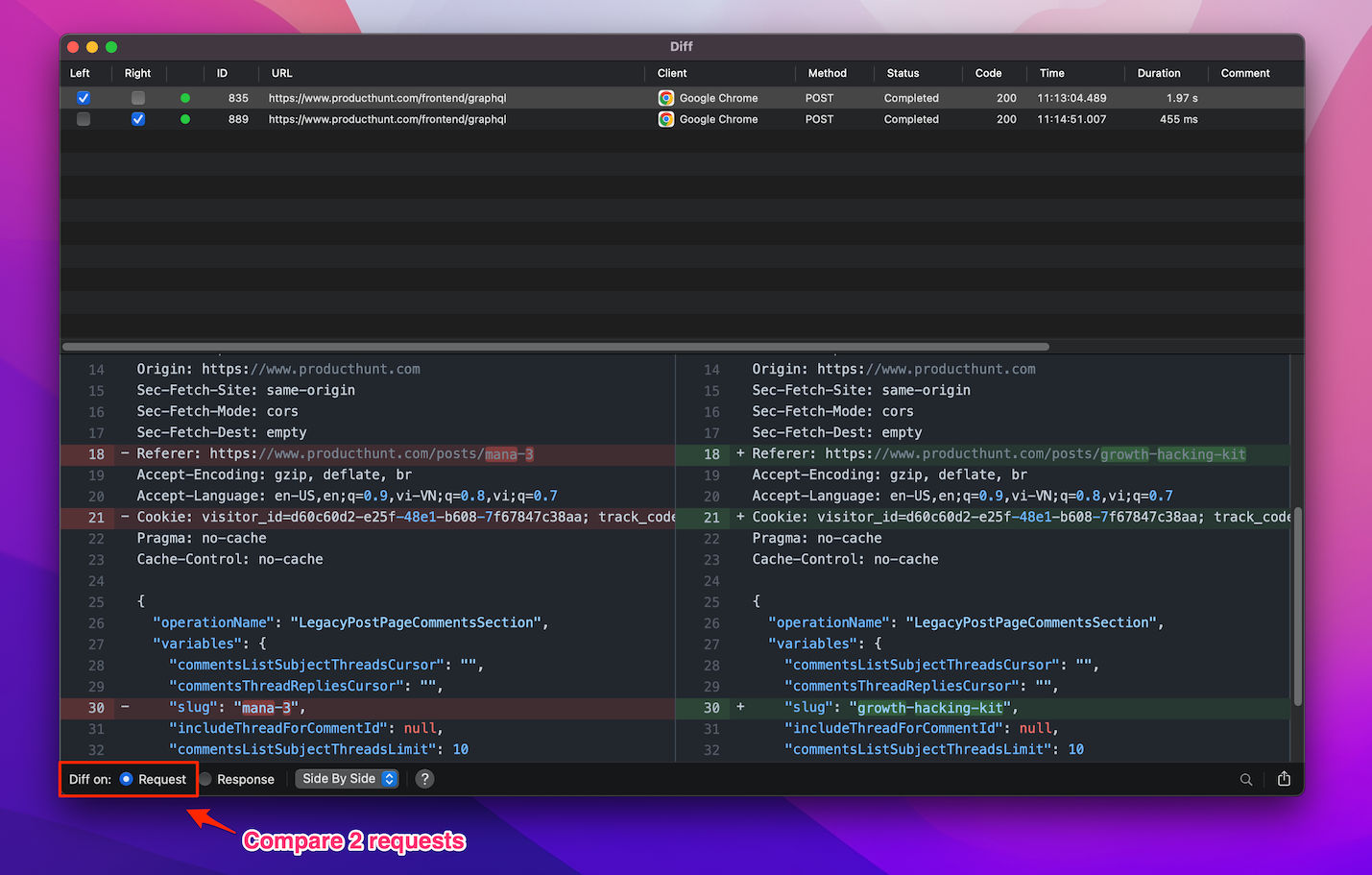 Compare 2 requests