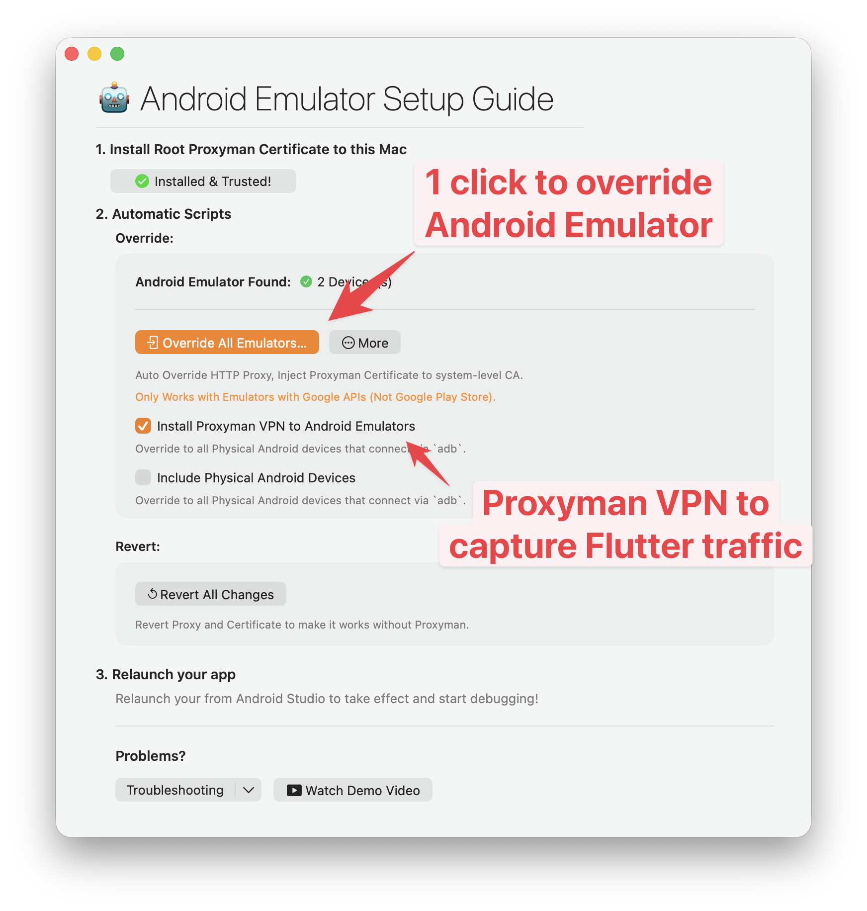 Proxyman automatic setup for Android Emulator