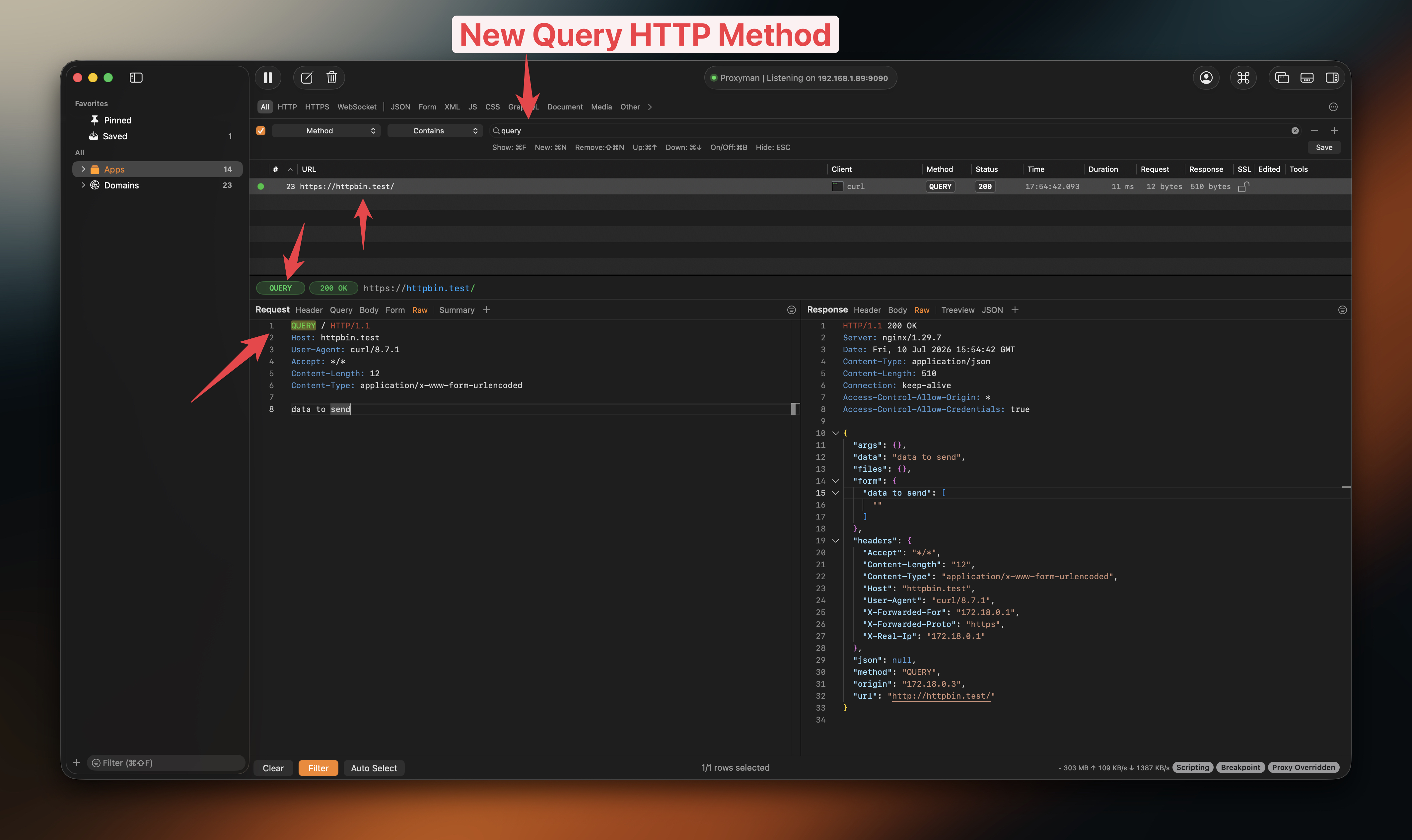 Filter captured QUERY requests by method in Proxyman