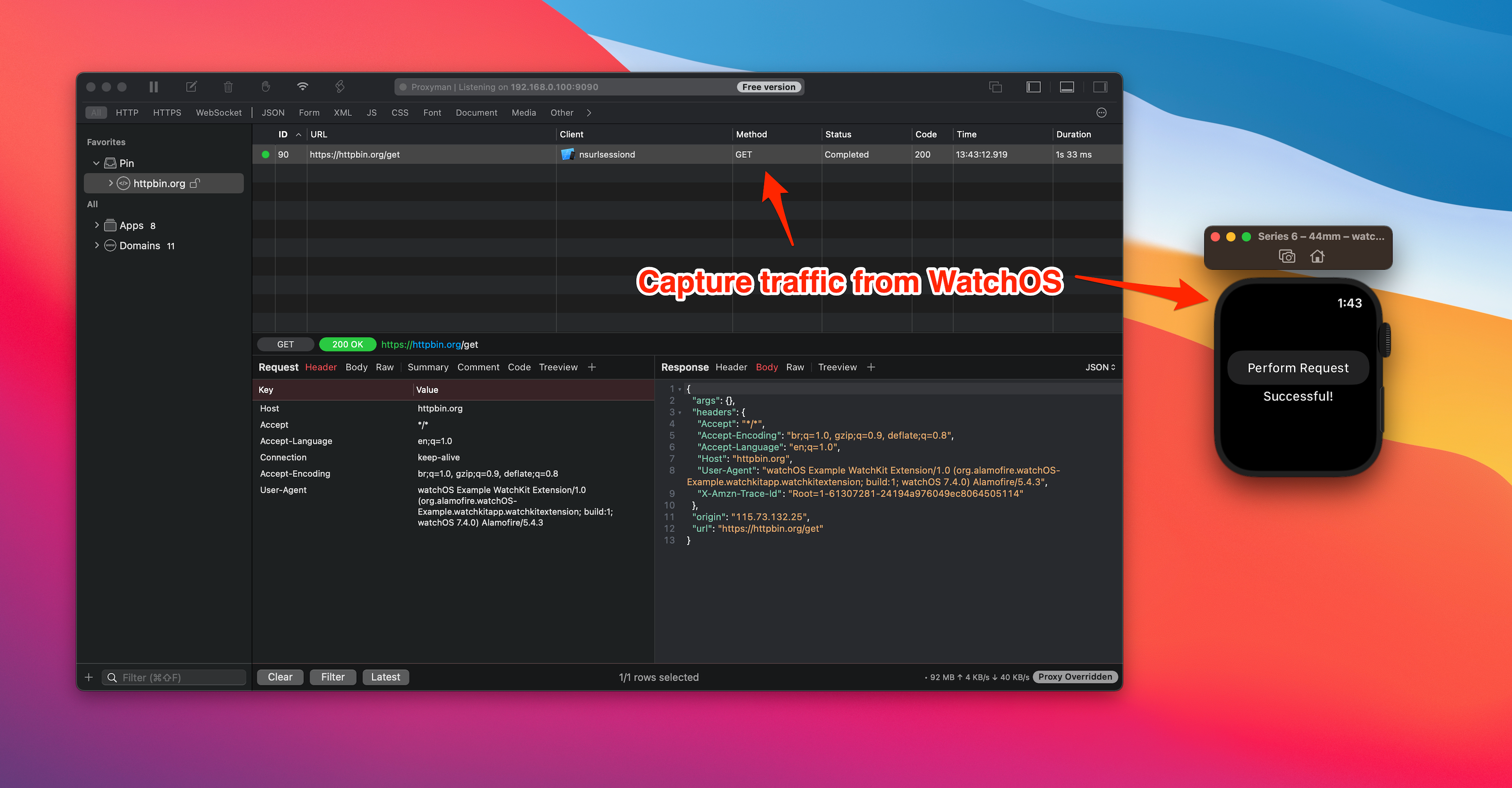 Capture traffic watchOS with Proxyman