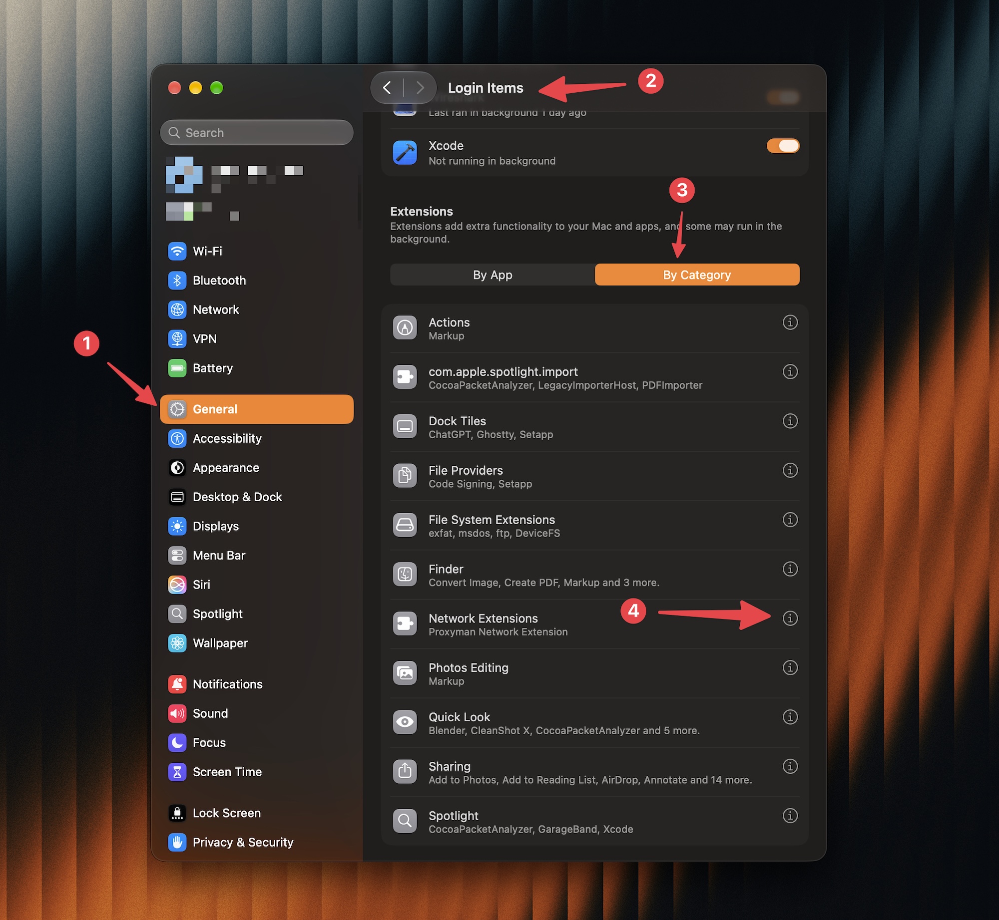 Find Network Extensions under Login Items and Extensions in macOS System Settings