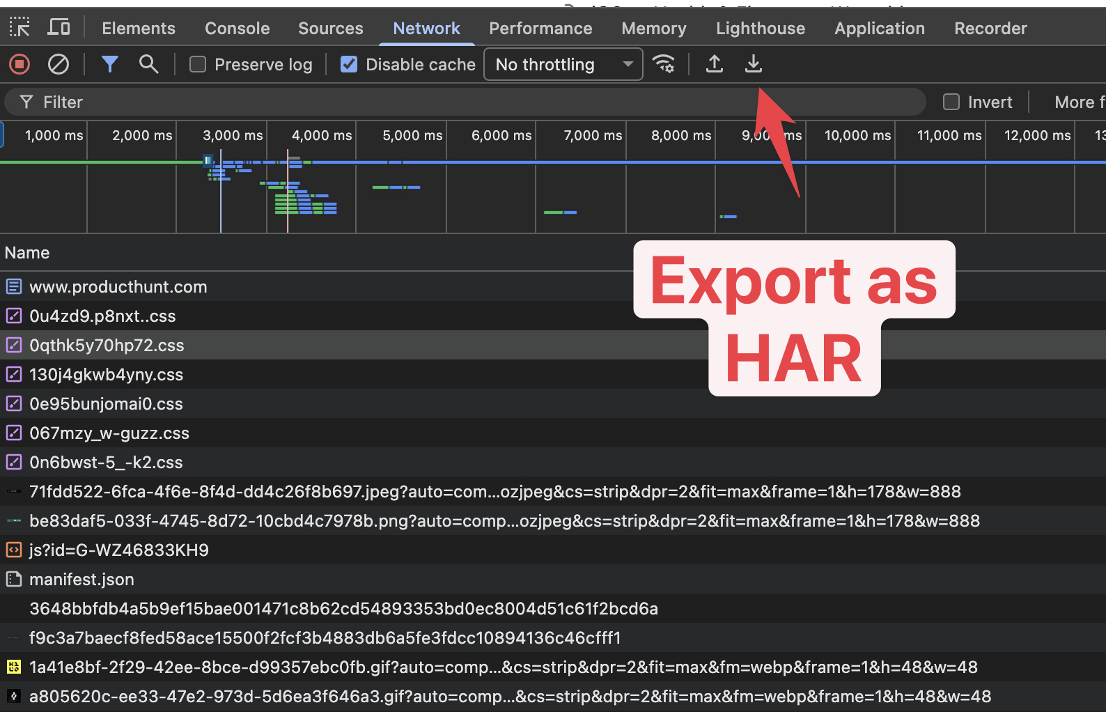 Export a HAR file from Google Chrome DevTools
