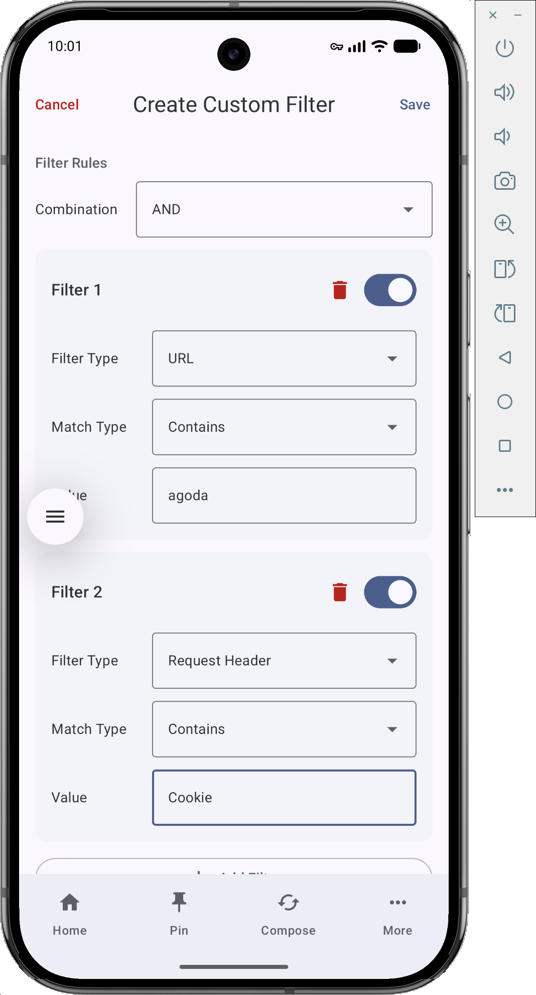 Advanced Filters in Proxyman for Android