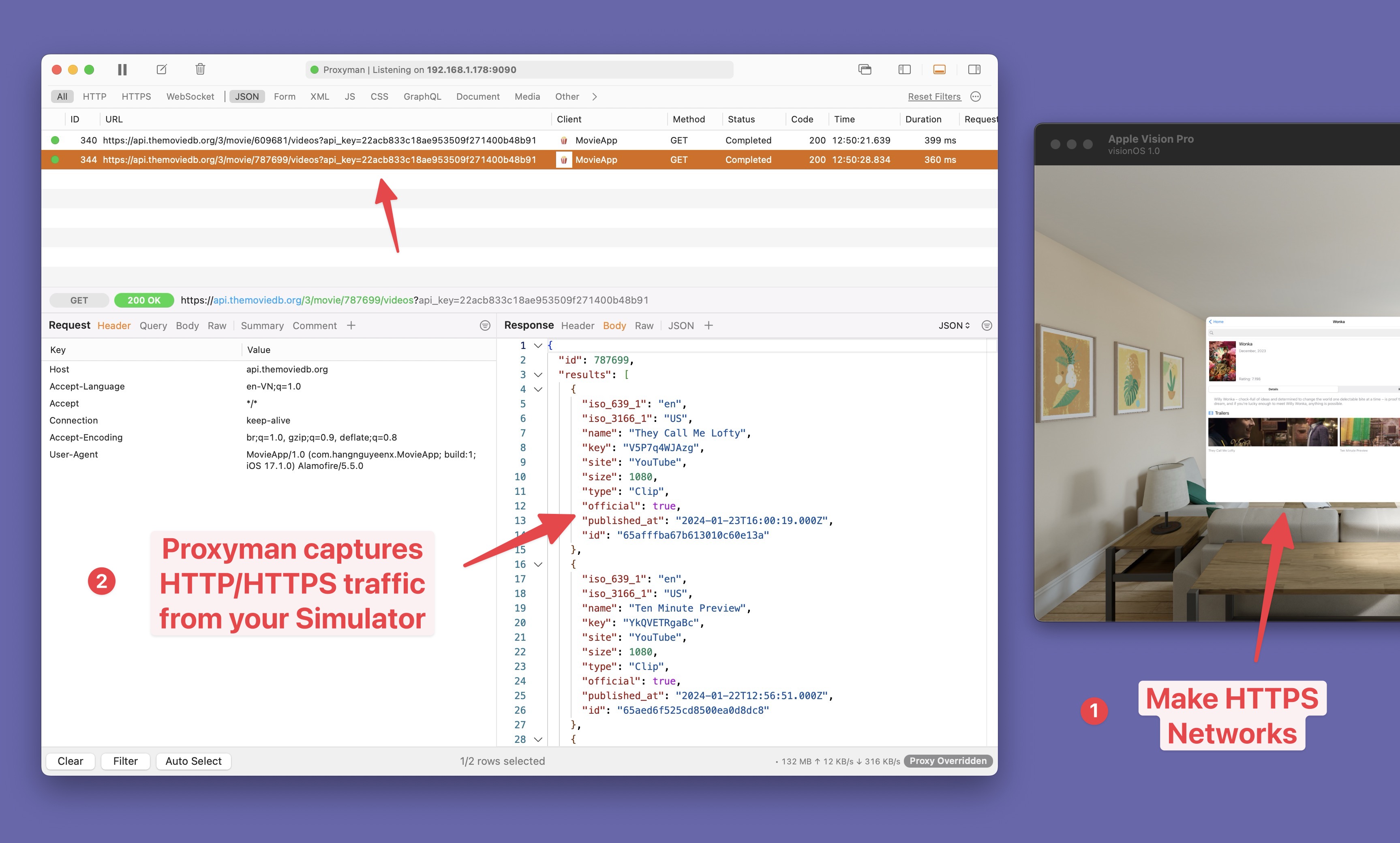 Capture and decrypt HTTPS traffic from Vision app on Vision Pro Simulator