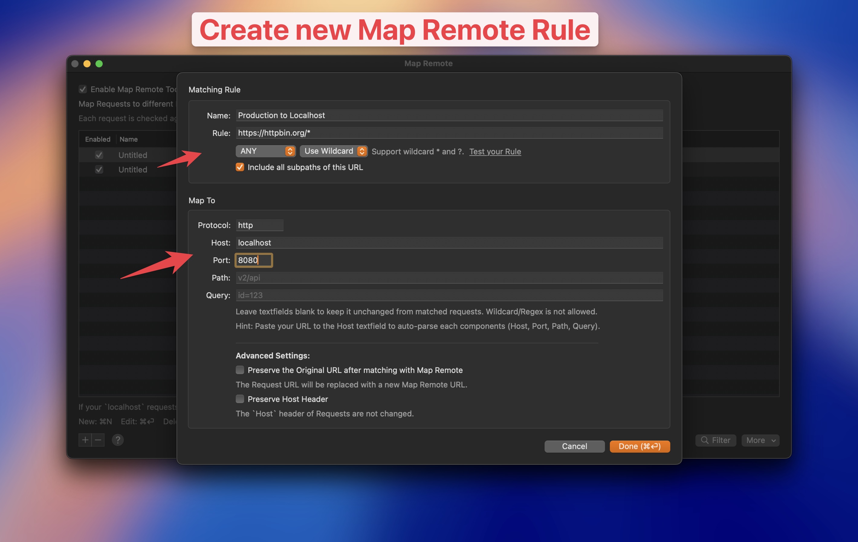 Map from Production to localhost environment