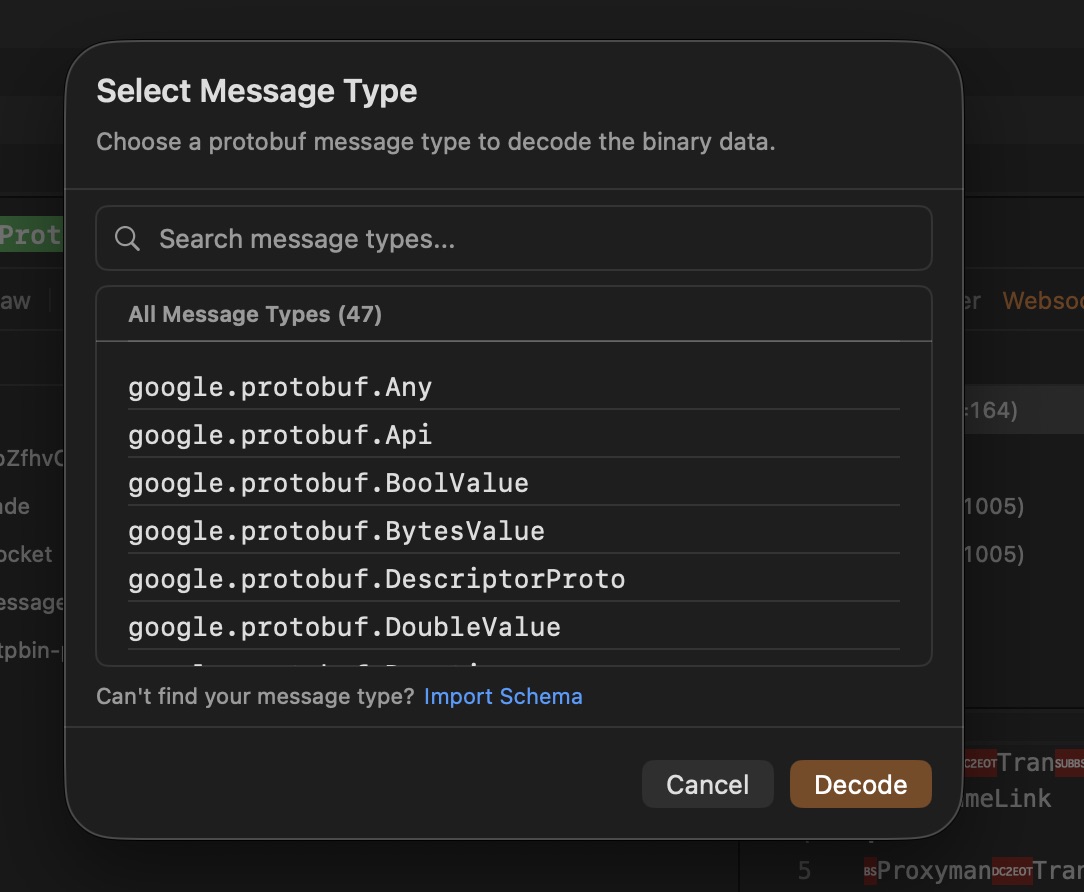 Select Message Type for Protobuf decoding