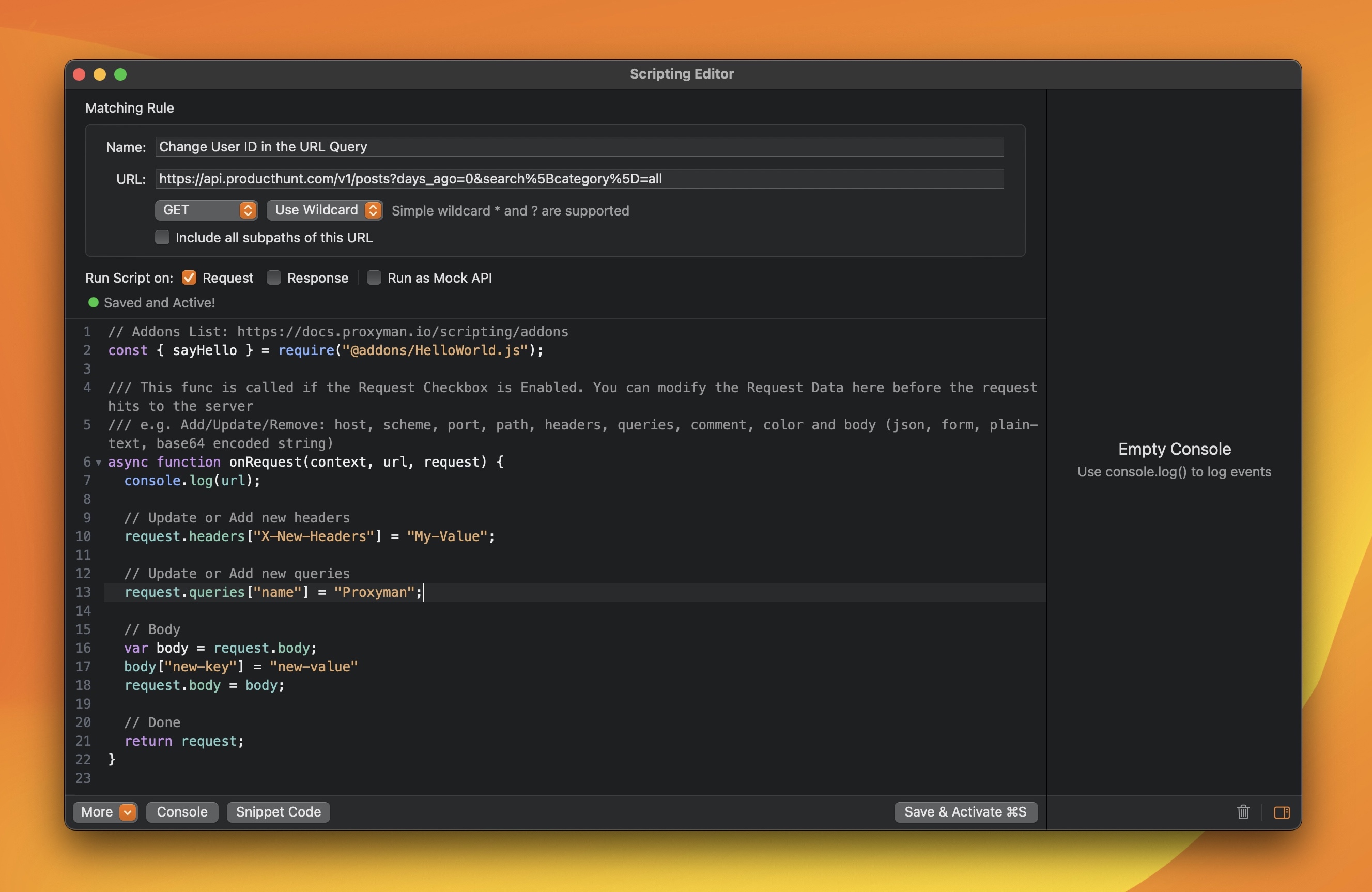 Use Javascript to manipulate the request/response content with Proxyman