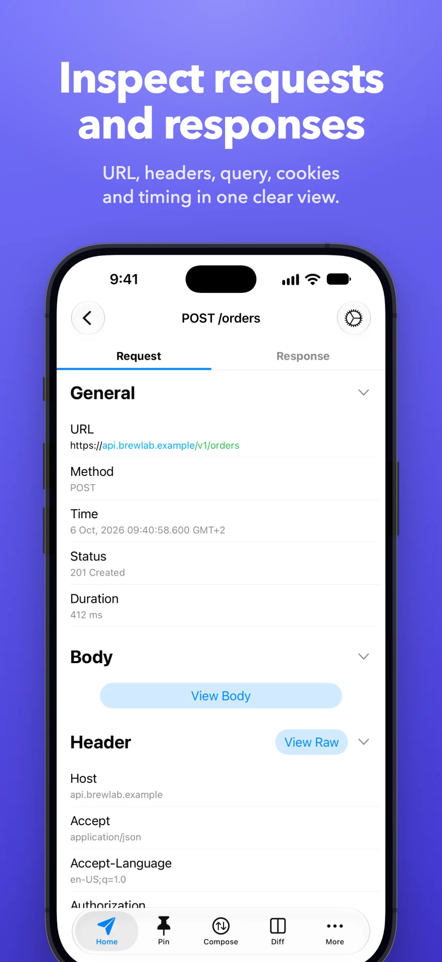 iPhone 向け Proxyman - リクエストとレスポンスを確認