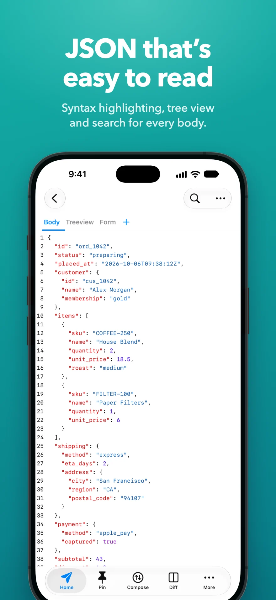 iPhone 向け Proxyman - 読みやすい JSON