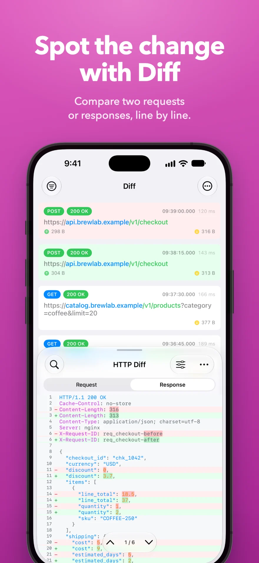 iPhone 向け Proxyman - Diff で変更点をひと目で把握