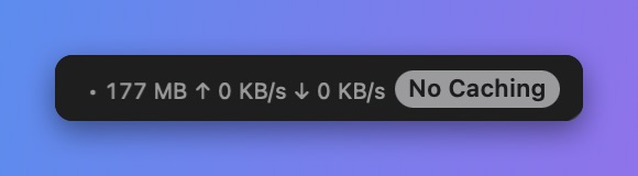 No Caching badge in the Proxyman status bar next to memory and network speed